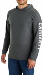 Carhartt Force® Long-Sleeve Logo Hooded T-Shirt Carbon Heather 106654-CRH LARGE