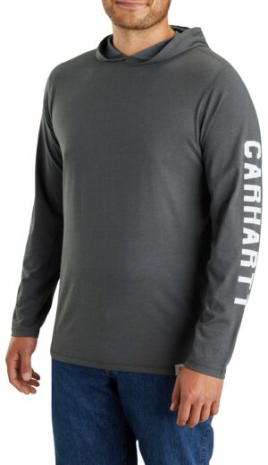 Carhartt Force® Long-Sleeve Logo Hooded T-Shirt Carbon Heather 106654-CRH LARGE
