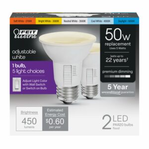 Feit PAR20 E26 (Medium) LED Floodlight Bulb Adjustable White 50 Watt Equivalence 2 pk - Image 2