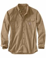 Carhartt Men's Force Ridgefield Solid Long Sleeve Shirt, Dark Khaki, Large