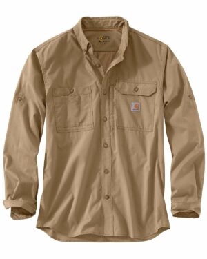 Carhartt Men's Force Ridgefield Solid Long Sleeve Shirt, Dark Khaki, Large