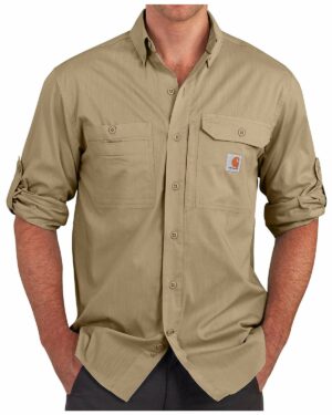 Carhartt Men's Force Ridgefield Solid Long Sleeve Shirt, Dark Khaki, Large - Image 2