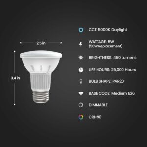 Feit PAR20 E26 (Medium) LED Bulb Daylight 50 Watt Equivalence - Image 4