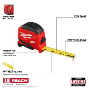 Milwaukee 25 ft. Compact Tape Measure with Fractional Scale - Image 2