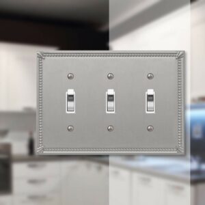 Amerelle Imperial Bead Brushed Nickel 3 gang Metal Toggle Wall Plate 74TTTBN - Image 2