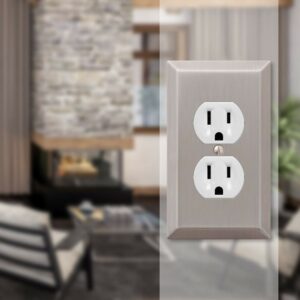 Amerelle Century Brushed Nickel 1 gang Stamped Steel Duplex Wall Plate - Image 2