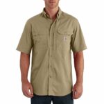 Carhartt Men's Force Ridgefield Solid Short Sleeve Shirt, Dark Khaki, Large