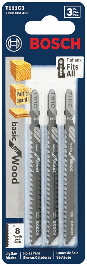 Bosch T111C3 3-Piece 4 In. 8 TPI Basic for Wood T-Shank Jig Saw Blades - Image 2