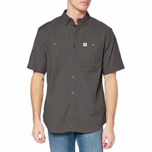 Carhartt mens Rugged Flex Rigby Short Sleeve Work Utility Button Down Shirt, Gravel, Large US