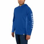 Carhartt Force Midweight Long-Sleeve Logo Hooded T-Shirt Glass Blue Large 105481