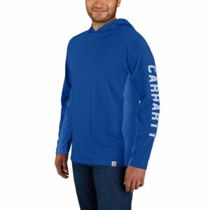 Carhartt Force Midweight Long-Sleeve Logo Hooded T-Shirt Glass Blue Large 105481