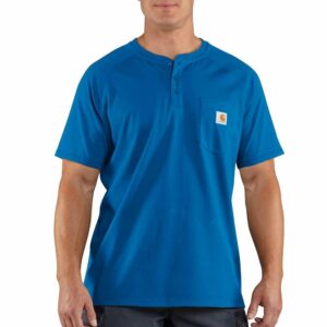 Carhartt Force Delmont Short Sleeve Henley Shirt Cool Blue 100413-438 Large