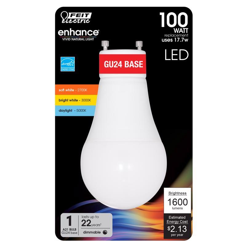 Feit A21 GU24 LED Bulb Adjustable White 100 Watt Equivalence