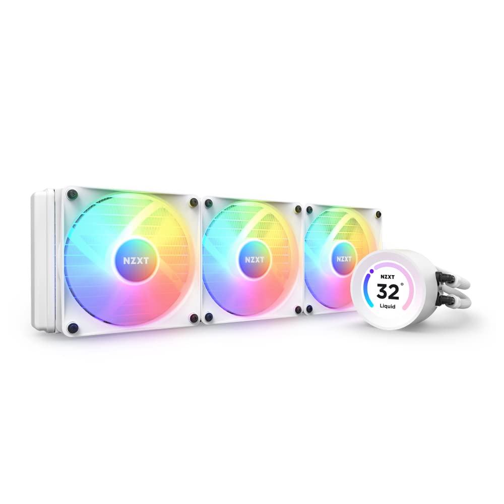 NZXT Kraken Elite 360 RGB – RL-KR36E-W1-360mm AIO CPU Liquid Cooler – Customizable 2.36″ LCD Display for Images, Performance Metrics and More – High-Performance Pump – 3 x F120P RGB Fans – White
