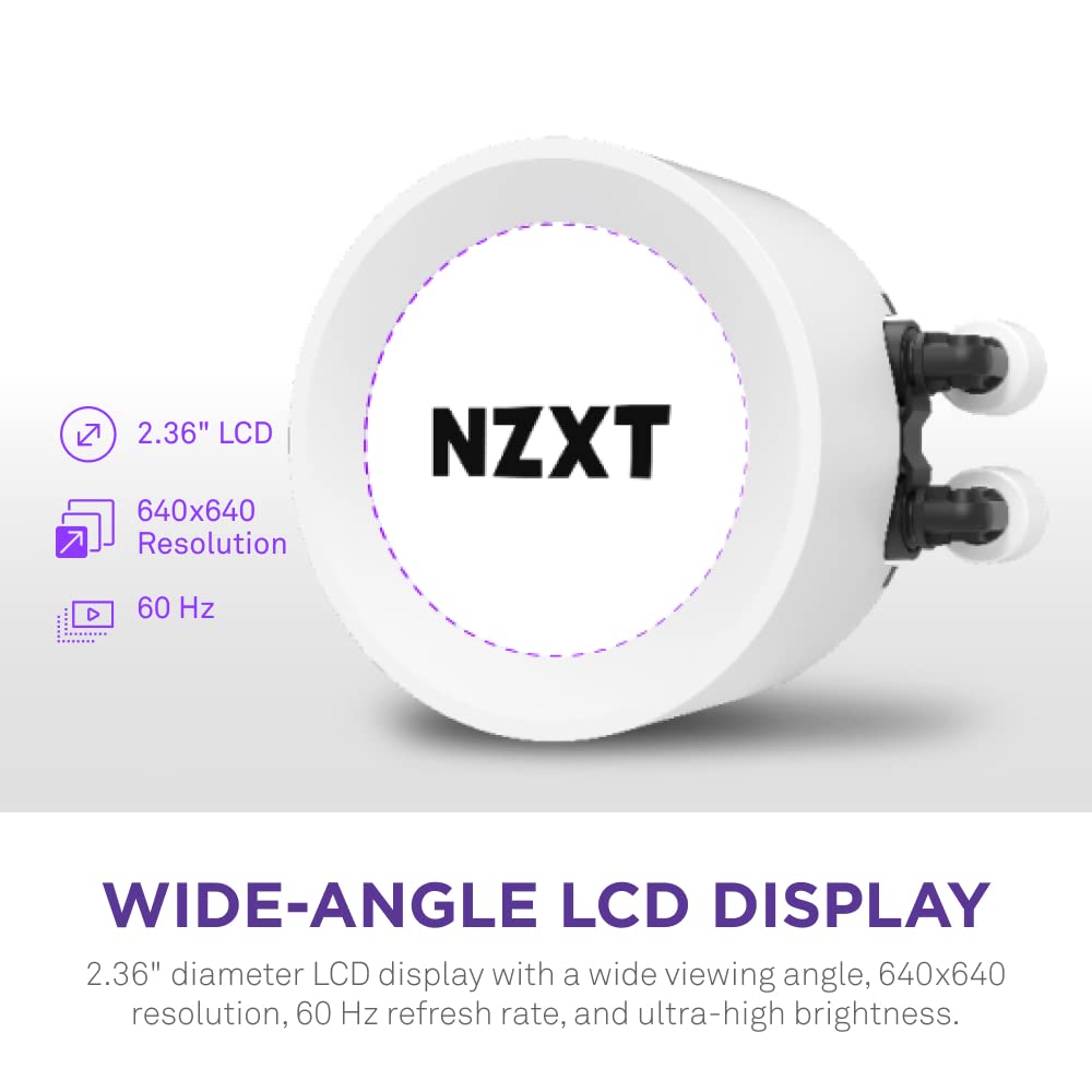 NZXT Kraken Elite 360 RGB – RL-KR36E-W1-360mm AIO CPU Liquid Cooler – Customizable 2.36″ LCD Display for Images, Performance Metrics and More – High-Performance Pump – 3 x F120P RGB Fans – White - Image 3