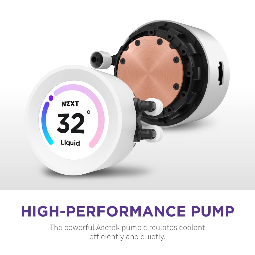 NZXT Kraken Elite 360 RGB – RL-KR36E-W1-360mm AIO CPU Liquid Cooler – Customizable 2.36″ LCD Display for Images, Performance Metrics and More – High-Performance Pump – 3 x F120P RGB Fans – White - Image 4
