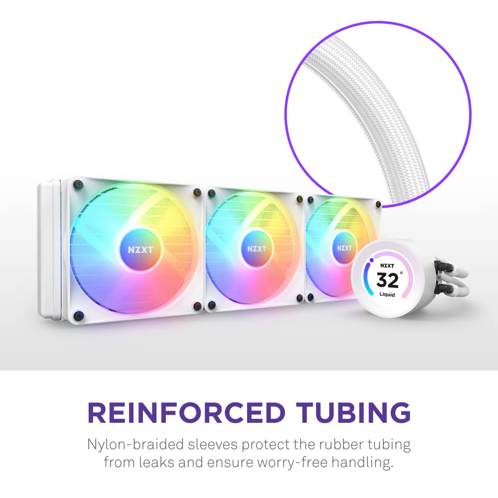 NZXT Kraken Elite 360 RGB – RL-KR36E-W1-360mm AIO CPU Liquid Cooler – Customizable 2.36″ LCD Display for Images, Performance Metrics and More – High-Performance Pump – 3 x F120P RGB Fans – White - Image 7