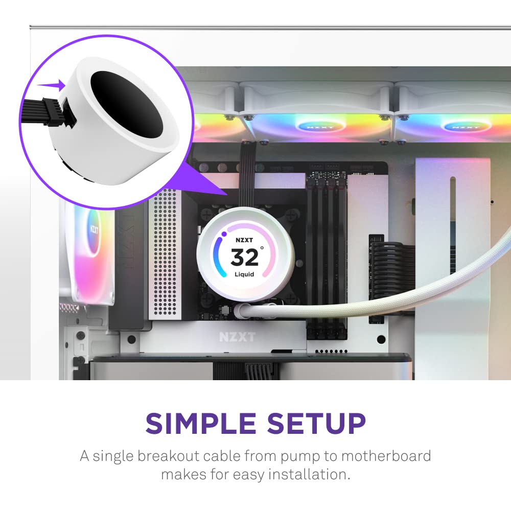 NZXT Kraken Elite 360 RGB – RL-KR36E-W1-360mm AIO CPU Liquid Cooler – Customizable 2.36″ LCD Display for Images, Performance Metrics and More – High-Performance Pump – 3 x F120P RGB Fans – White - Image 6