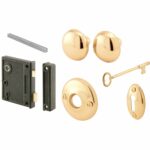 Prime-Line Vertical Mounted Bright Brass Door Lock Set 1-3/4 in. E 2437