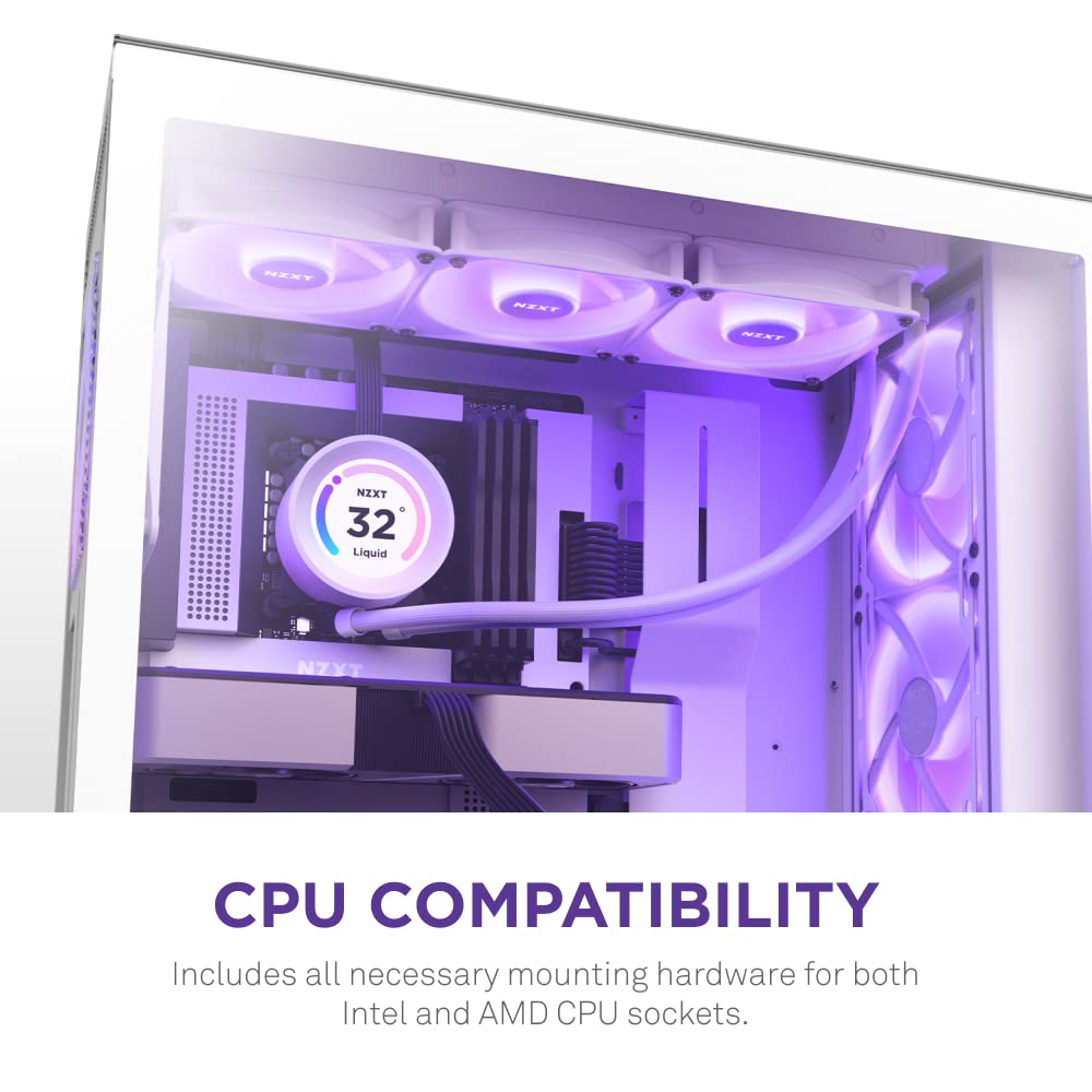 NZXT Kraken Elite 360 RGB – RL-KR36E-W1-360mm AIO CPU Liquid Cooler – Customizable 2.36″ LCD Display for Images, Performance Metrics and More – High-Performance Pump – 3 x F120P RGB Fans – White - Image 8