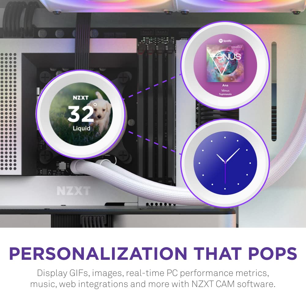 NZXT Kraken Elite 360 RGB – RL-KR36E-W1-360mm AIO CPU Liquid Cooler – Customizable 2.36″ LCD Display for Images, Performance Metrics and More – High-Performance Pump – 3 x F120P RGB Fans – White - Image 2