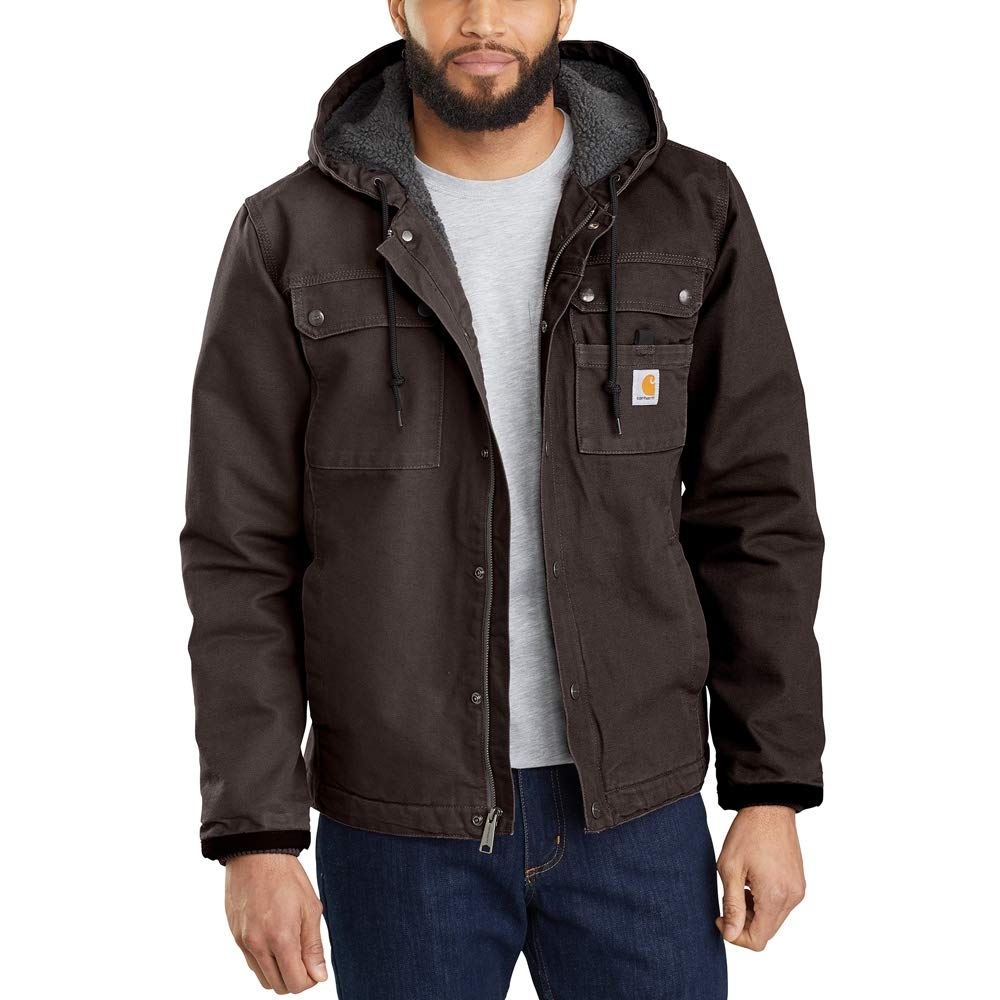 Carhartt Mens Washed Duck Sherpa-Lined Jacket 103826 DKB Dark Brown Large