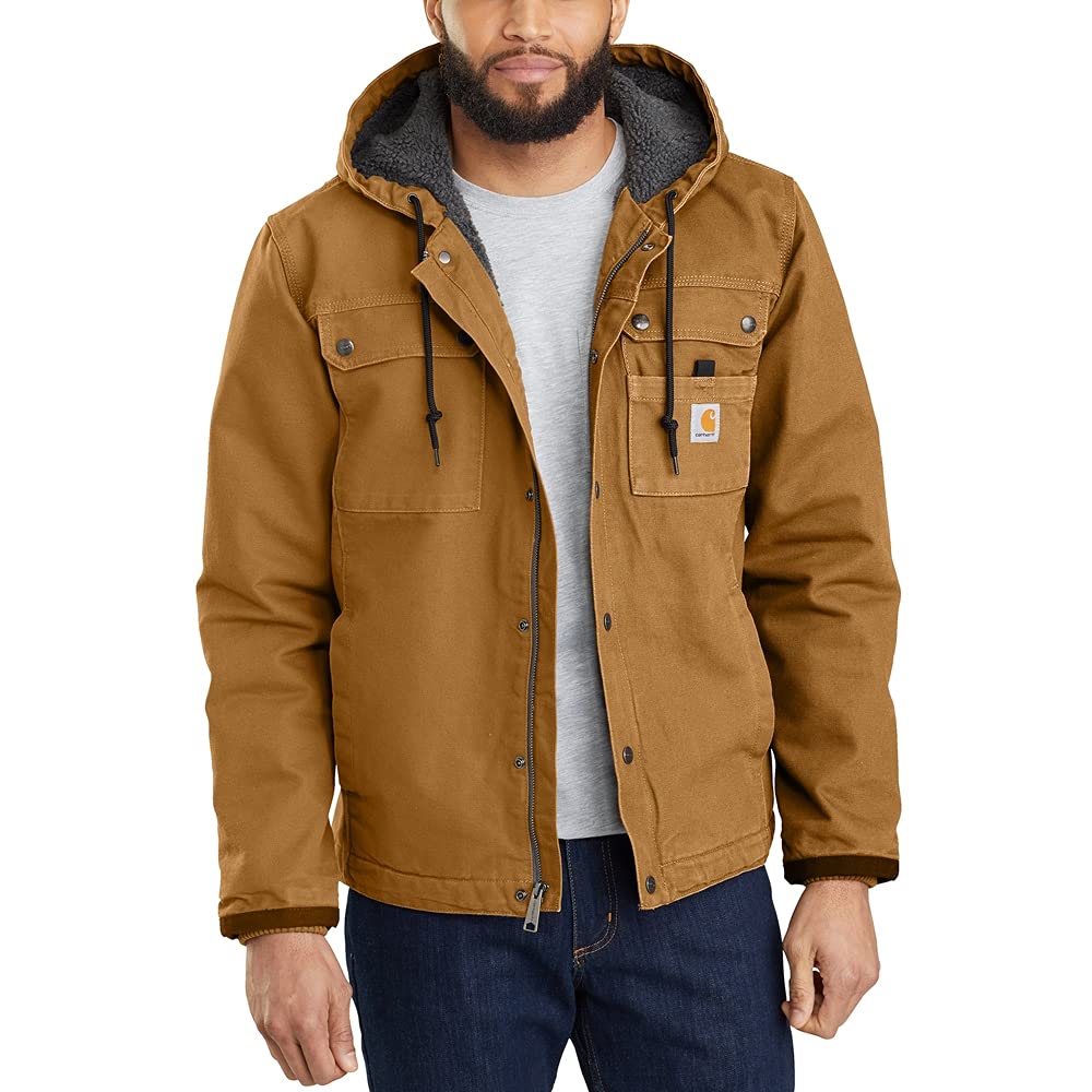 Carhartt Men's Washed Duck Sherpa-Lined Utility Jacket Brown 103826 BRN Large