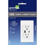 Leviton Decora 15 amps 125 V Type A/C Duplex White Outlet and USB Charger 5-15R