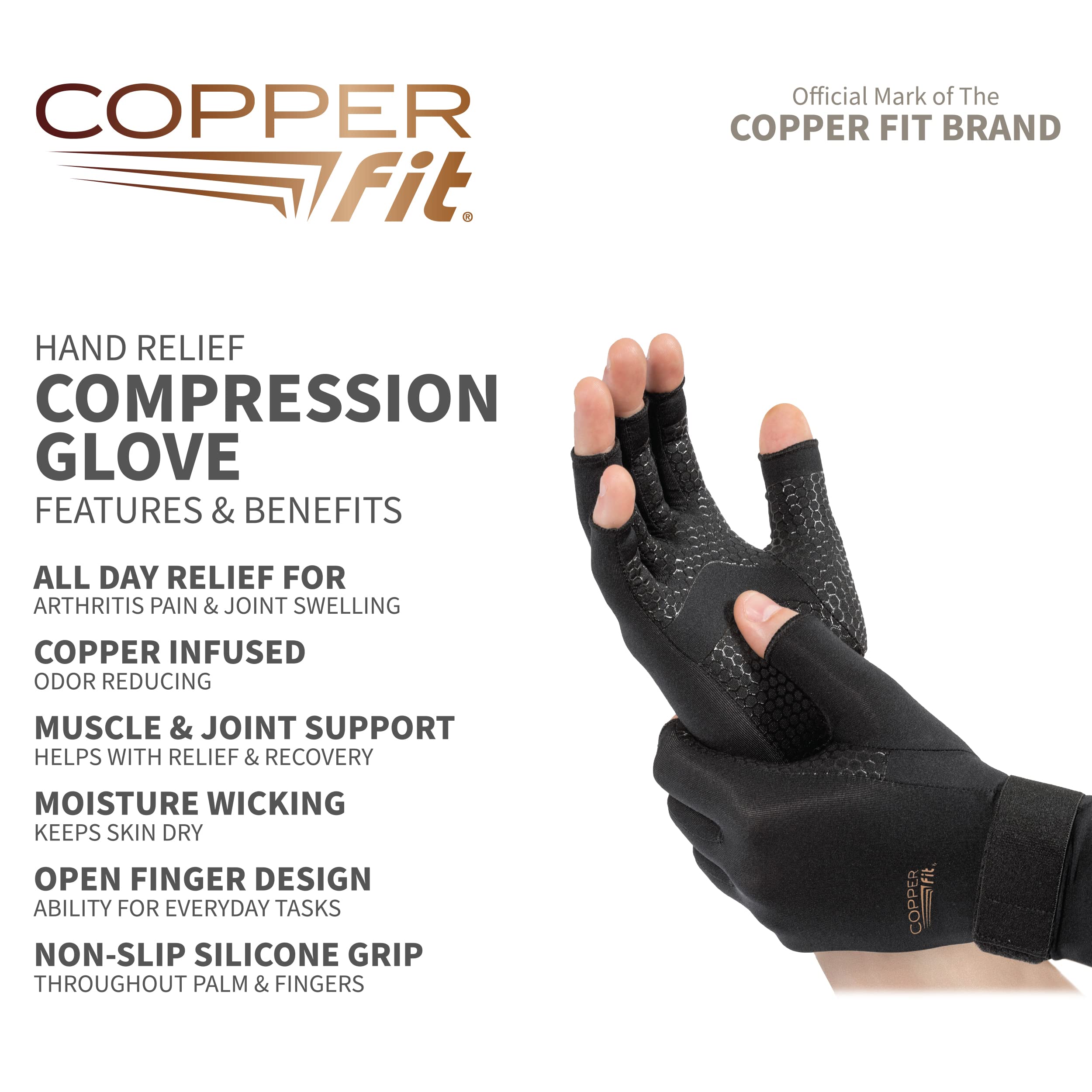 Copper Fit Compression Gloves Nylon/Spandex Small/Medium - Image 4