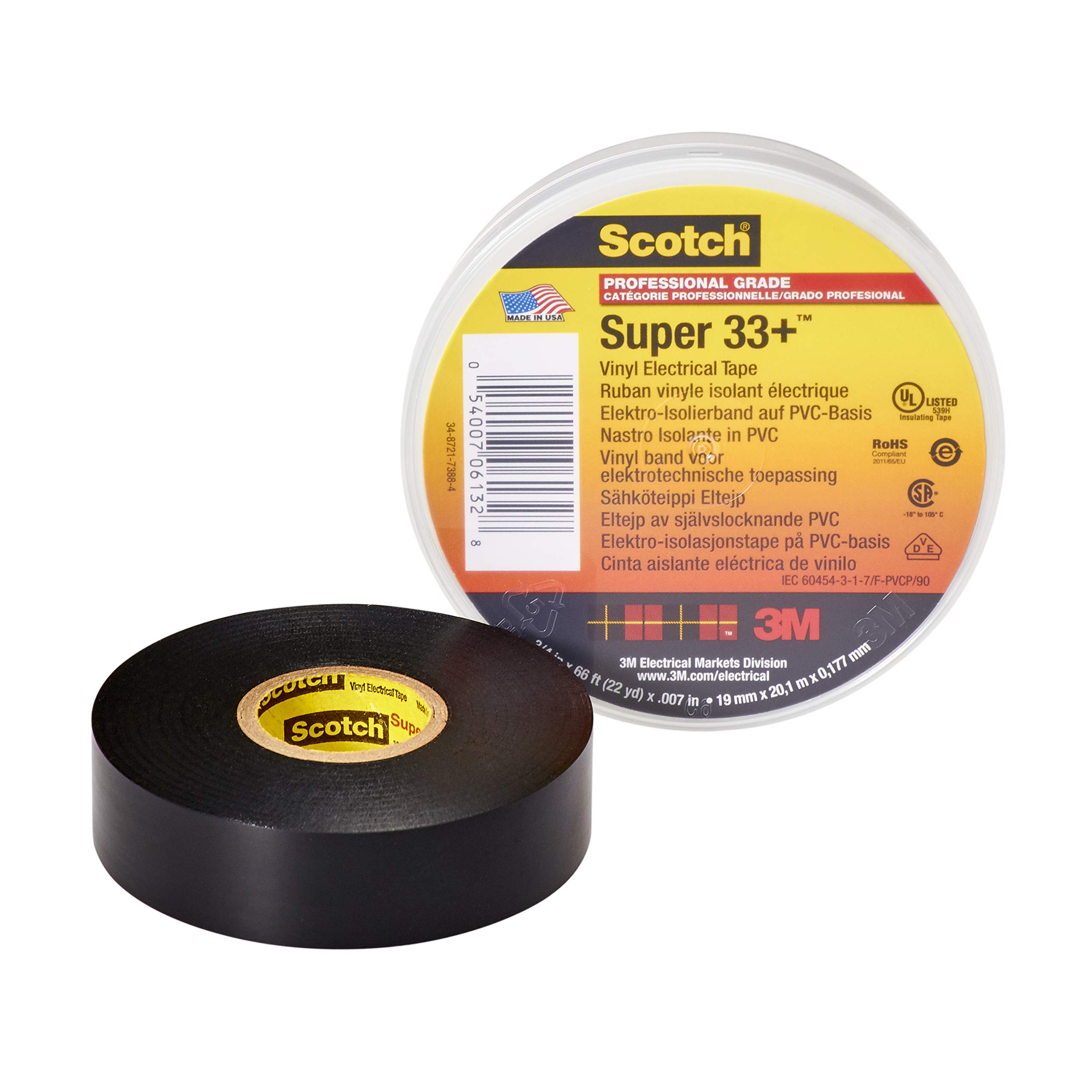 Scotch Super 33+ 3/4 in. W X 66 ft. L Black Vinyl Electrical Tape