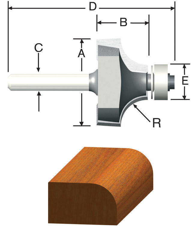Vermont American 1-1/4" D X 3/8" X 2-1/8" L Carbide Tipped Round Over Router Bit - Image 2