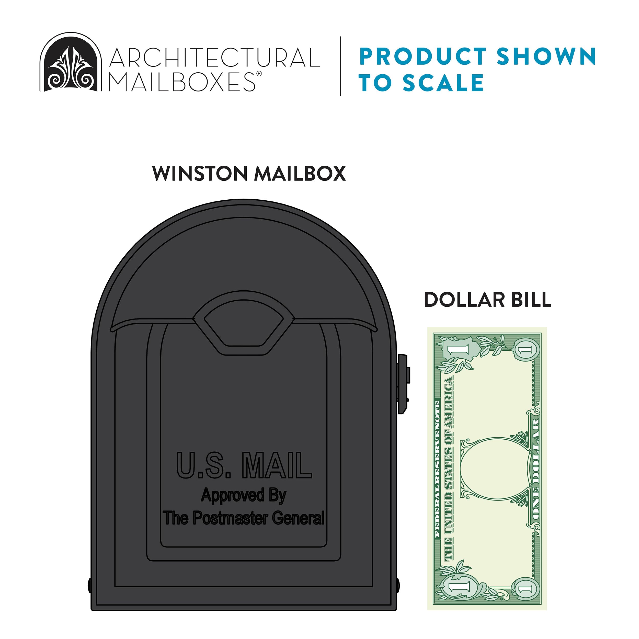 Architectural Mailboxe Winston Classic Galvanized Steel Post Mount Black Mailbox - Image 6