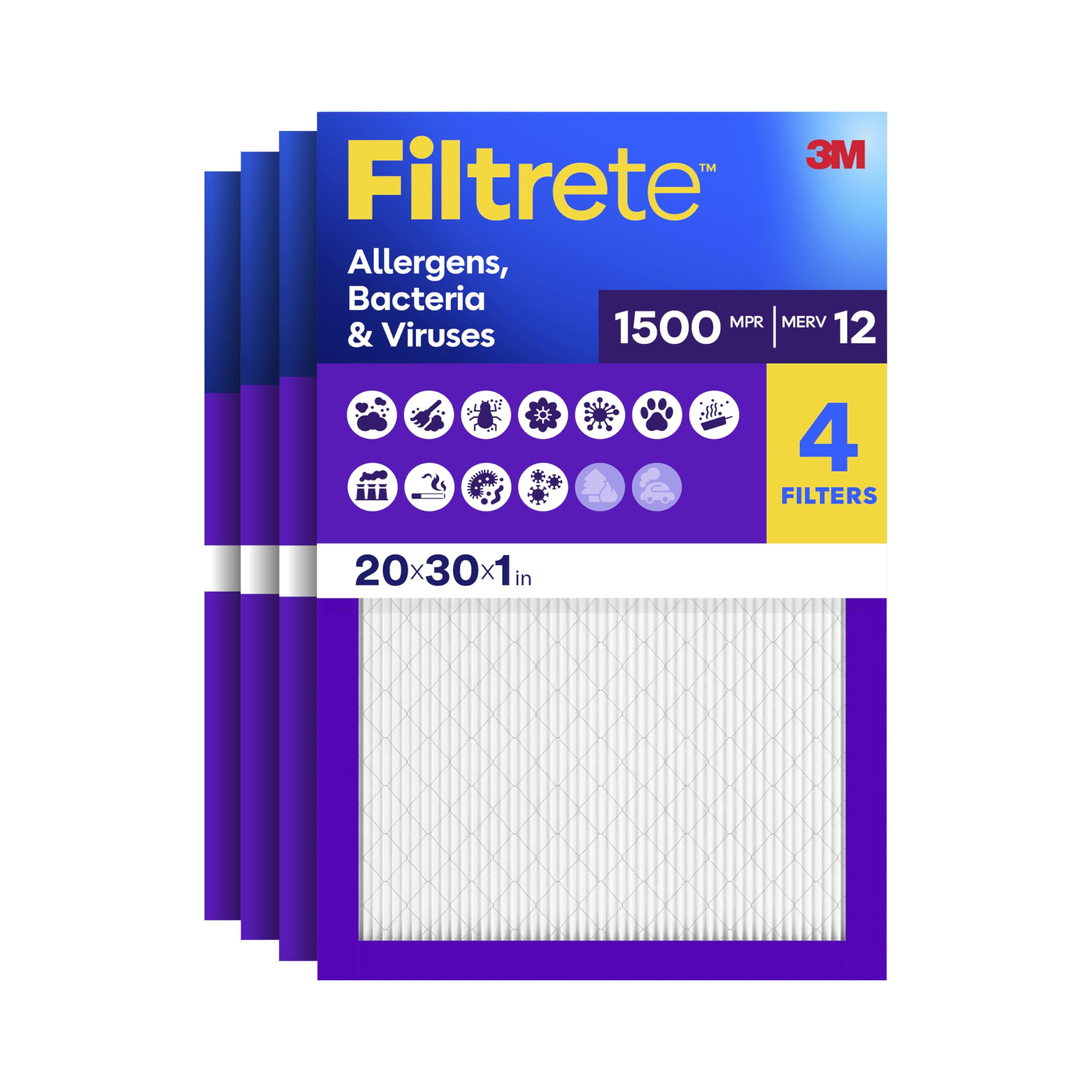 Filtrete 20 in. W X 30 in. H X 1 in. 1500 MPR Pleated Allergen Air Filter (Case of 4)
