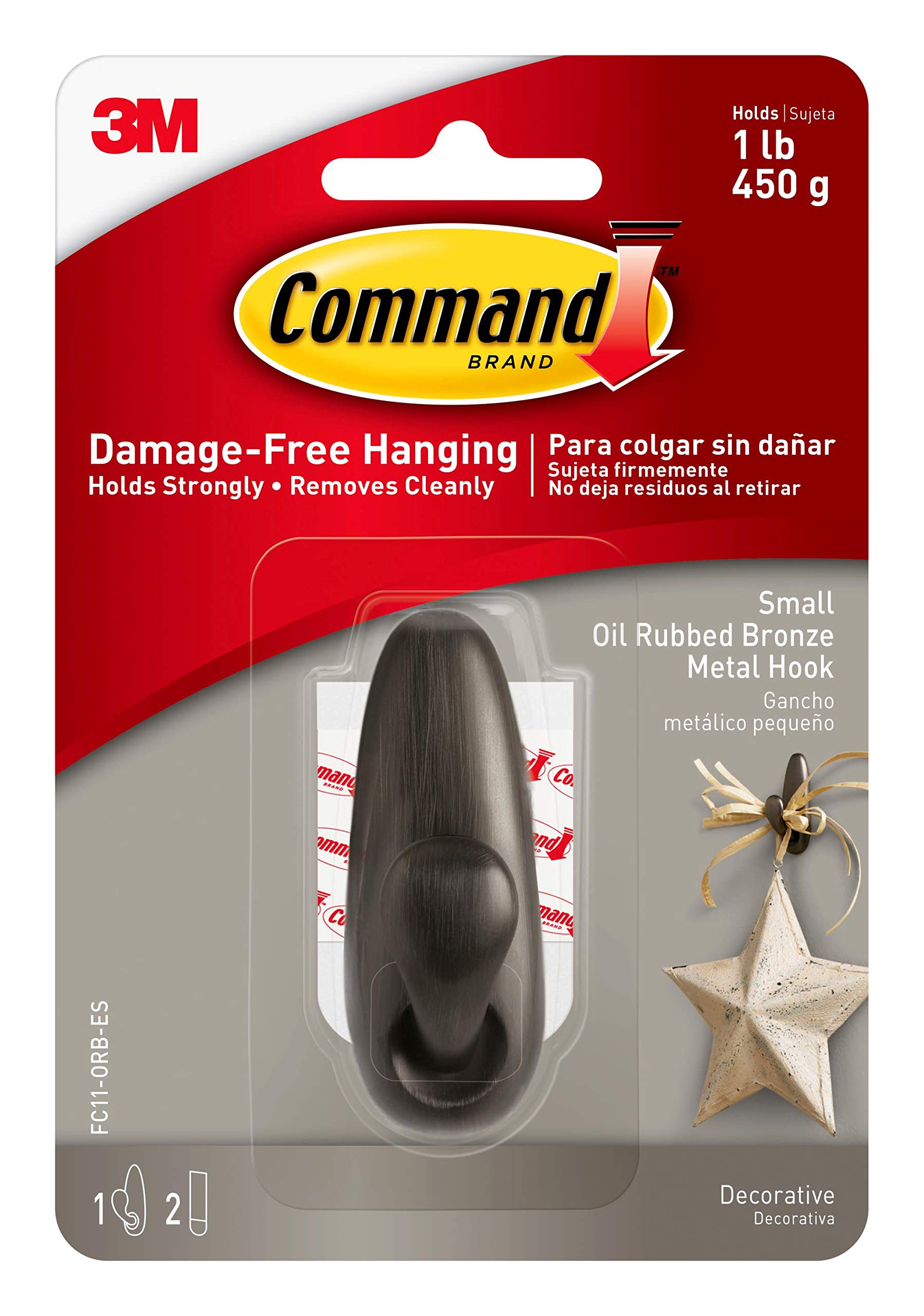 Command 2-5/8 in. L Oil Rubbed Bronze Metal Small Hook 1 lb. cap. FC11-ORB