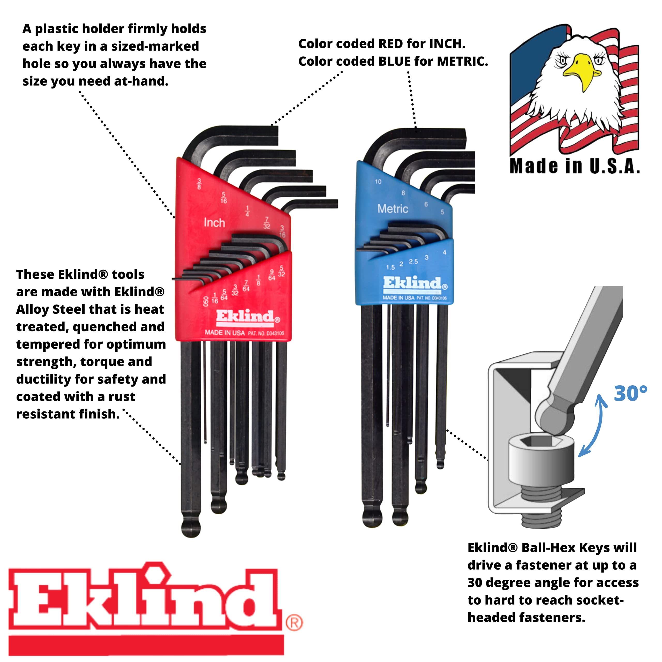 Eklind 13222 Ball-Hex L-Key allen wrench Combo- Inch / MM (2 sets 22pc), - Image 4