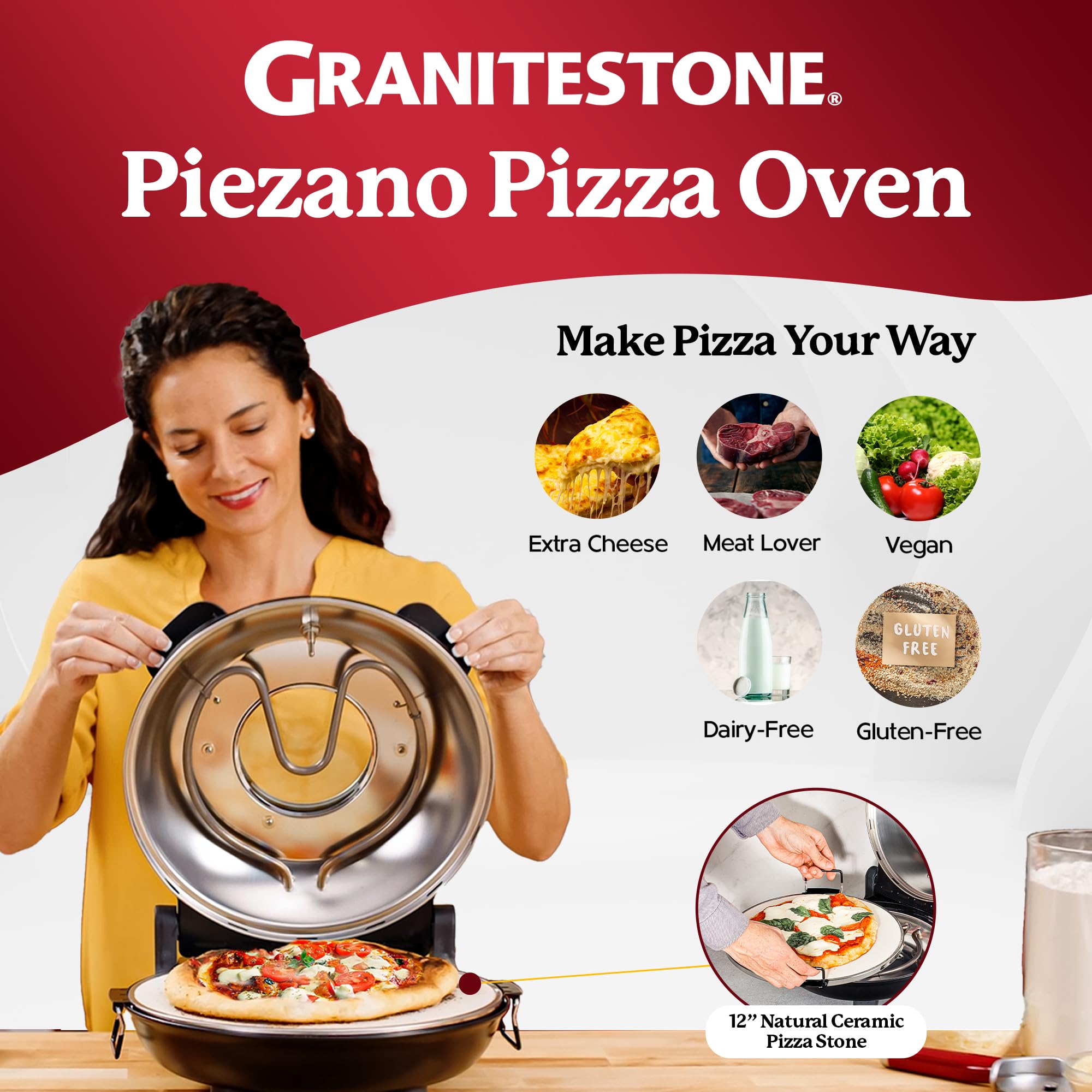 Granitestone Piezano Matte Black Electric Pizza Oven 1424 - Image 2