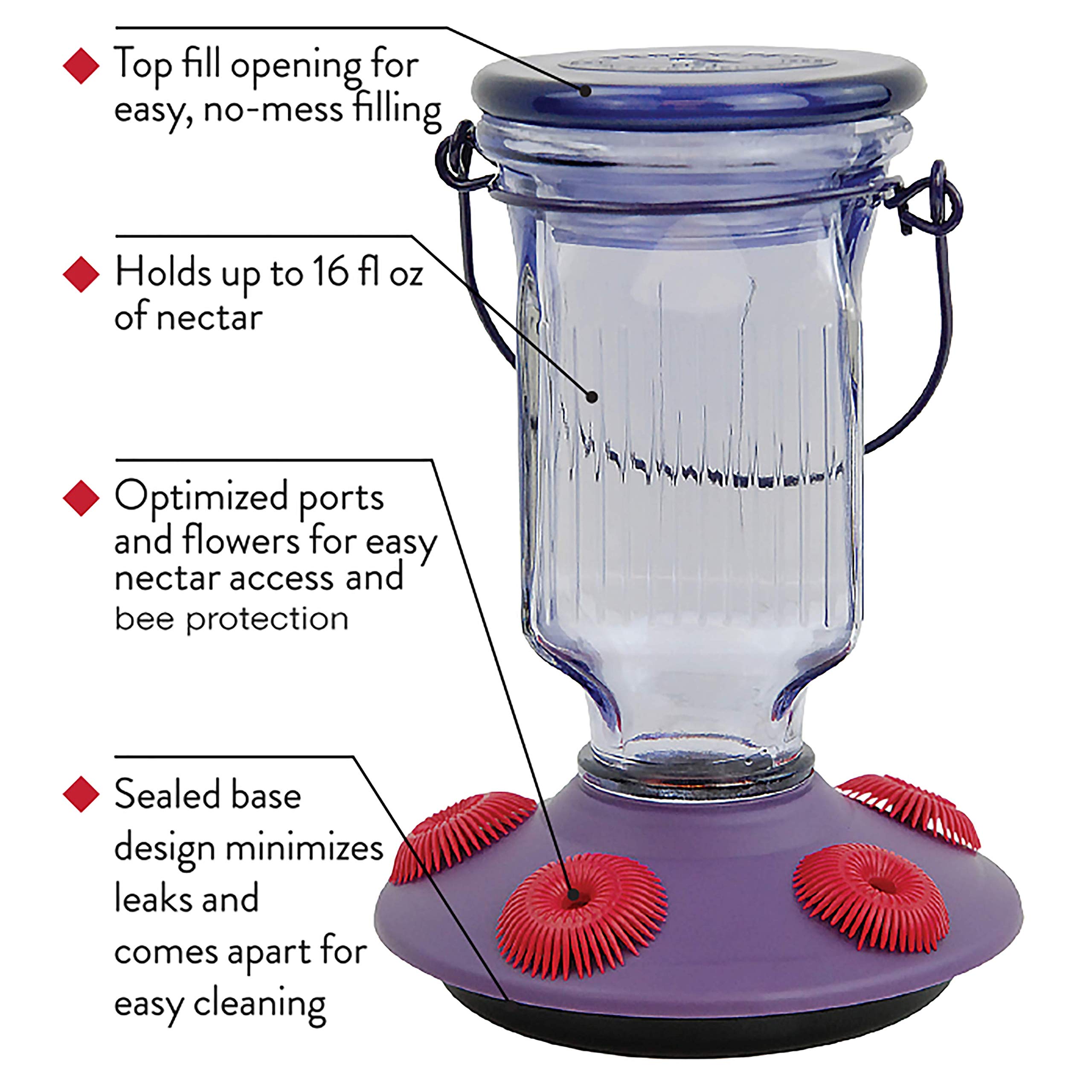 Perky-Pet Hummingbird 16 oz Glass Top-Fill Nectar Bird Feeder 5 ports 9101-2 - Image 2