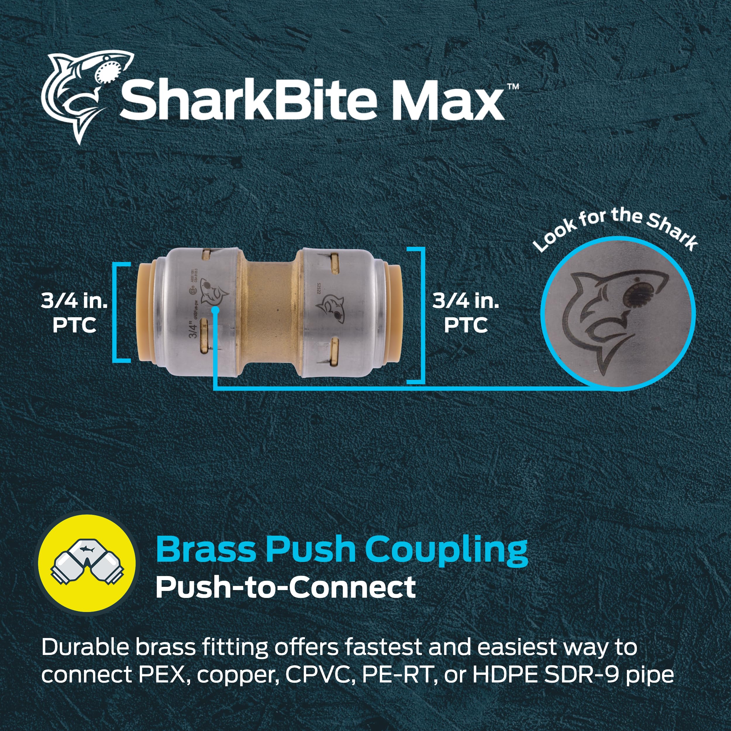 SharkBite Push to Connect 3/4 in. PTC each X 3/4 in. D PTC Brass Coupling - Image 2