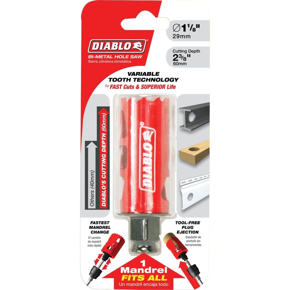 Diablo Snap-Lock Plus 1-1/8 in. Bi-Metal 2-3/8 in. L Hole Saw Arbor Included - Image 2