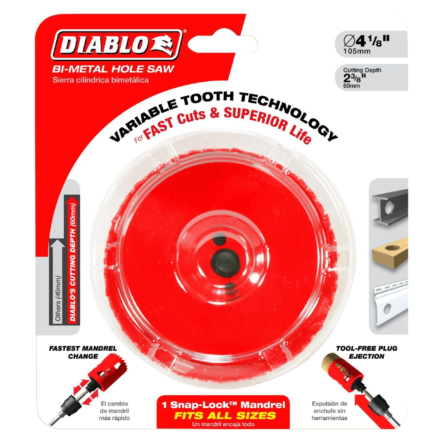 Diablo Snap-Lock Plus 4 in. Bi-Metal 2-3/8 in. L Hole Saw Arbor Included - Image 2