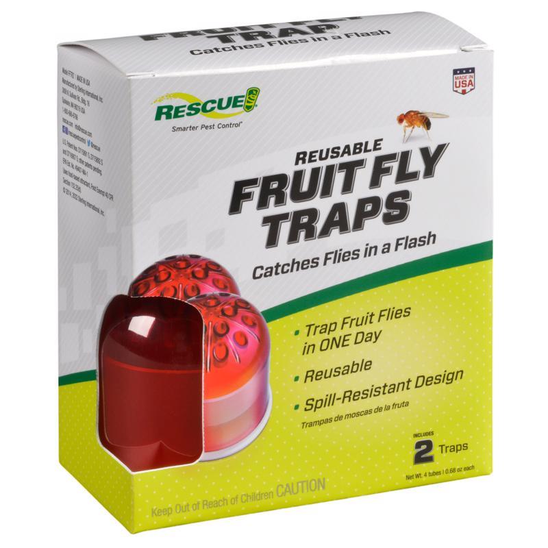 RESCUE! Fruit Fly Traps (2-Pack) – Reusable, Includes Liquid Bait Attractant