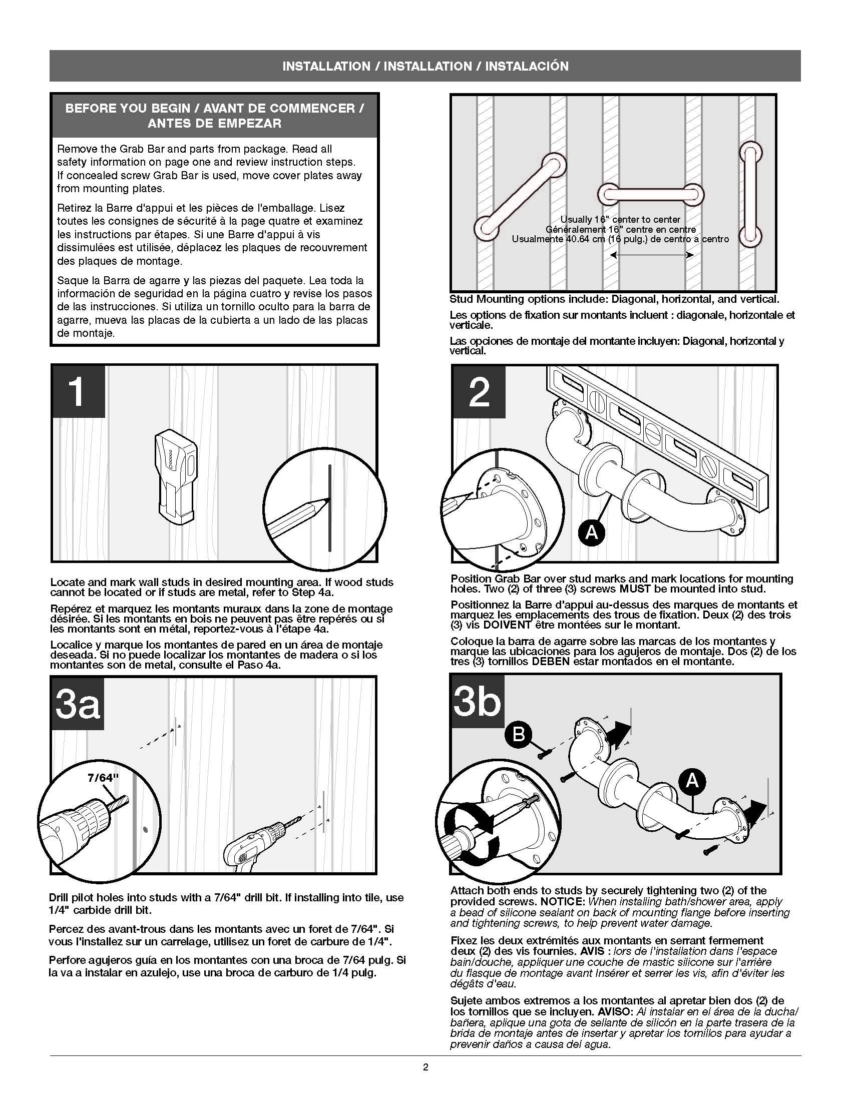 Delta 24 in. L ADA Compliant Peened Stainless Steel Grab B D5624PSar - Image 3
