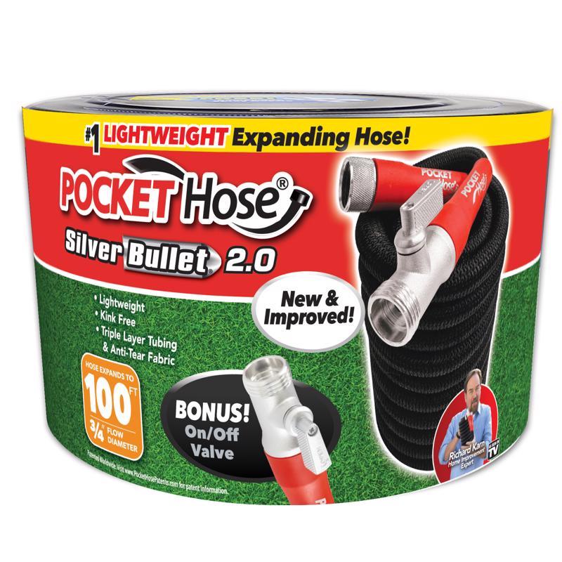 Pocket Hose Silver Bullet 2.0 3/4" D X 100 ft L Expandable Flexible Garden Hose