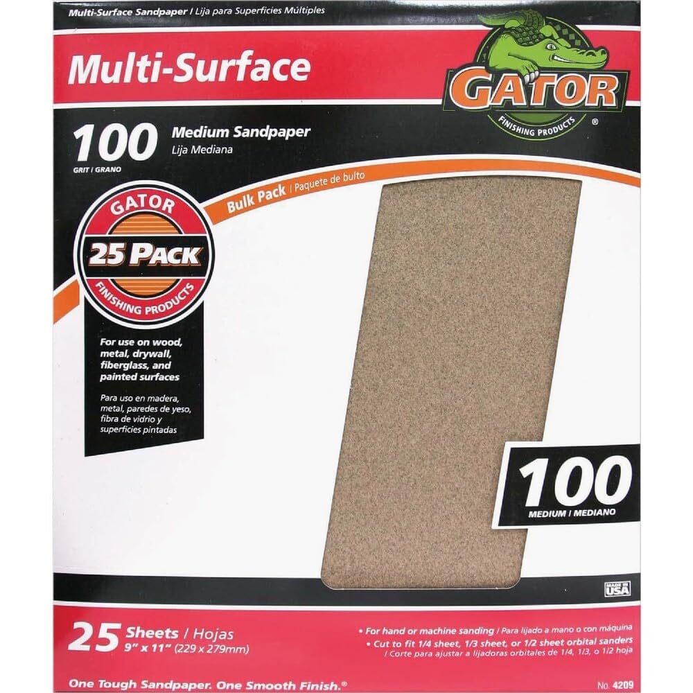Gator 11 in. L X 9 in. W 100 Grit Aluminum Oxide All Purpose Sandpaper 25-Pack