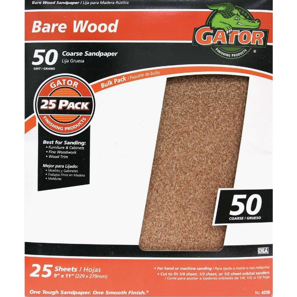 Gator 11 in. L X 9 in. W 50 Grit Aluminum Oxide Sanding Sheet 25-Pack