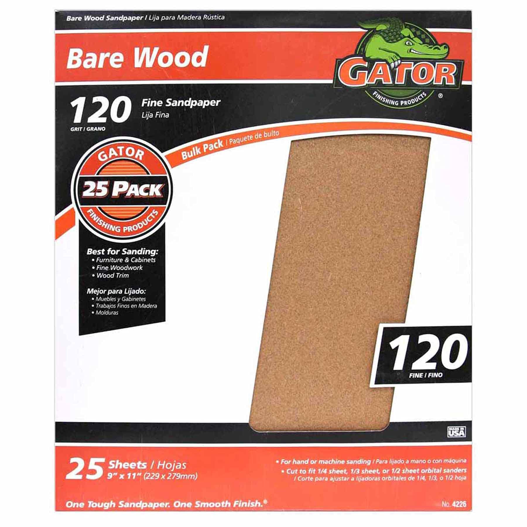 Gator 11 in. L X 9 in. W 120 Grit Aluminum Oxide Sanding Sheet 25-Pack