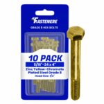 Fastenere 5/16"-24 x 4 Hex Bolts Grade 8 Zinc Yellow-Chromate Plated Steel, Partial Threaded Durable Hex Bolts for Machinery & Construction, Rust-Resistant, Heavy-Duty Fasteners, Pack of 10