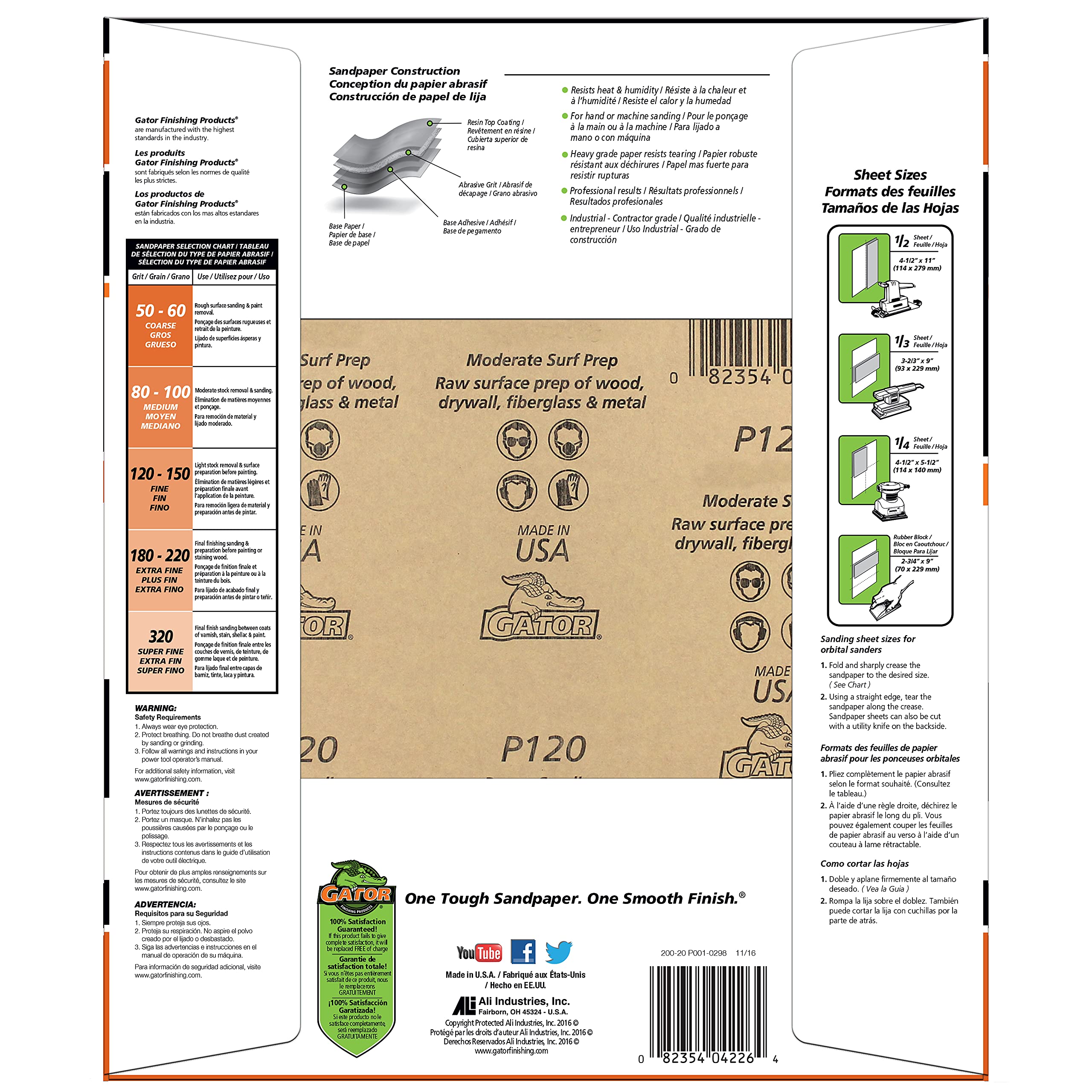 Gator 11 in. L X 9 in. W 120 Grit Aluminum Oxide Sanding Sheet 25-Pack - Image 2