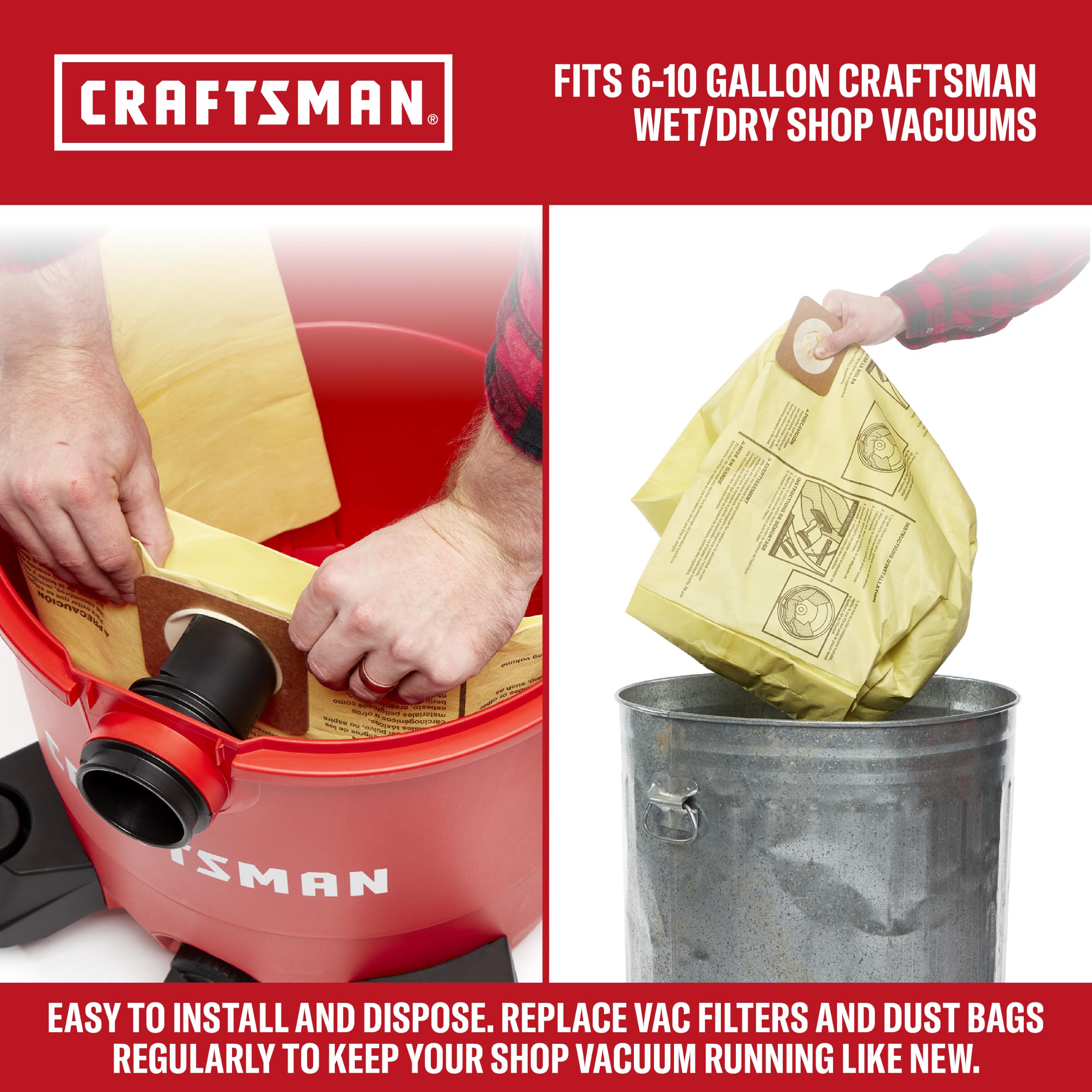CRAFTSMAN CMXZVBE39970 Genuine 6-10 Gal. Wet Dry Vac Dust Collection Bags - Image 3