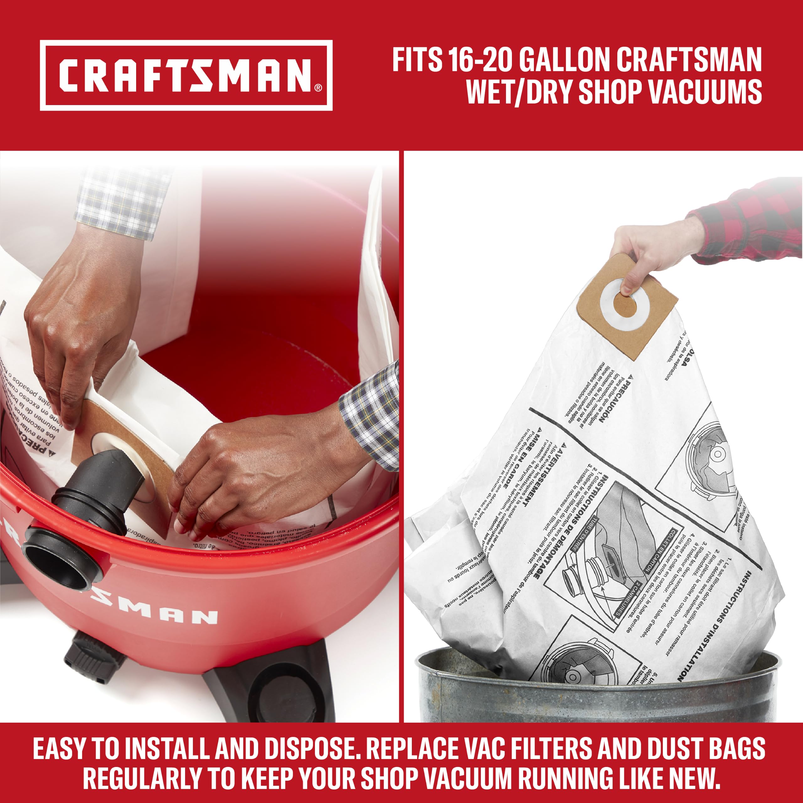 CRAFTSMAN CMXZVBE38750 Genuine 16-20 Gal. Wet Dry Vac Dust Collection Bags - Image 3